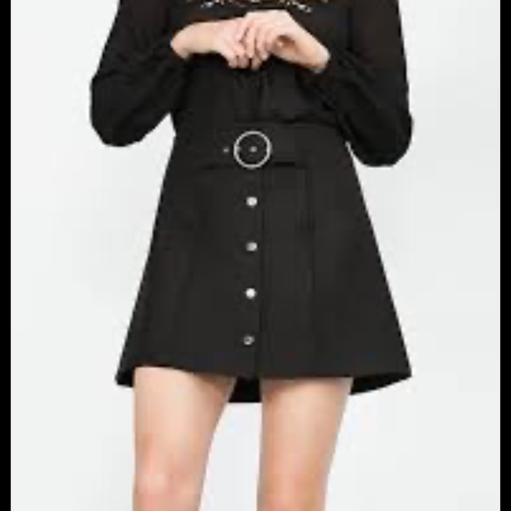 Zara Mini Skirt Black Size Extra Small Popper Fastening With Belt Detail